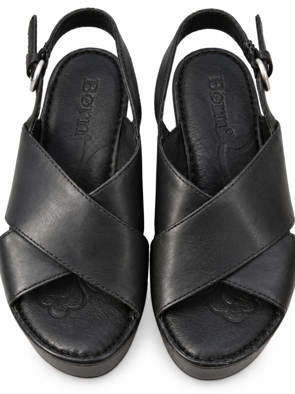 Born Black Leather Crisscross Slingback Wedge Sandals